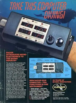 1979 Dacor PRINT AD Scuba Diver Diving Computer • $14.99