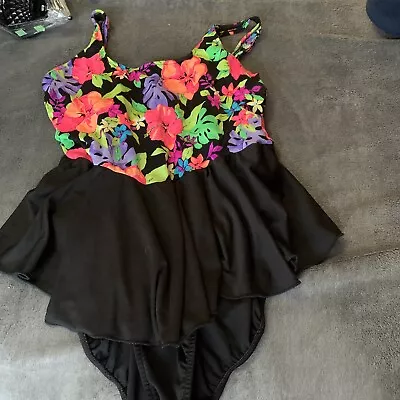 Vintage Basic Editions Ladies Swimsuit Neon Skirted Size 24W BB • $13