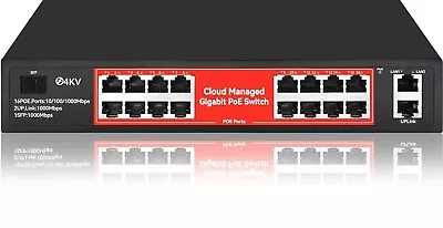 16 Port Gigabit PoE Switch Smart Managed 18 Gigabit Ports|200W 16xPoE+ • $68.90