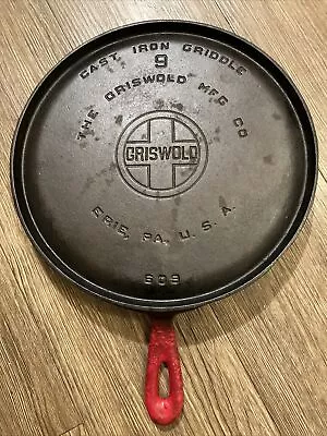 Vintage GRISWOLD 609 #9 Cast Iron Griddle Skillet Large Logo Erie PA USA! • $99.88