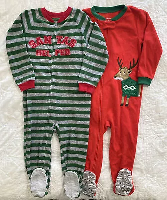 Lot Of 2 - Carter's Toddler Fleece Footed Pajamas 4T Christmas Theme • $15.99
