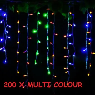 Uk Christmas 200 Led Icicle Battery Operated Snowing Xmas Chaser Lights Outdoor • £16.15