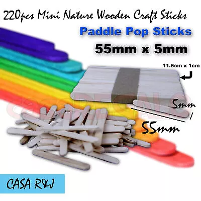 200 Pc Mini Natural Wooden Craft Sticks Paddle Pop Sticks Ice Cream 55mm X 5mm • $4.80