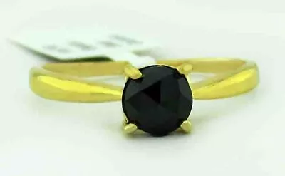 GENUINE 0.53 Cts BLACK DIAMOND SOLITAIRE RING 10K GOLD - Free Certificate - NWT • £0.80