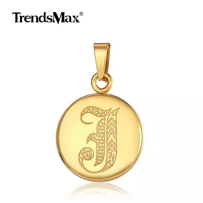 Round Gold Plated Stainless Steel Monogram Initial Letter Charm Pendant  • $6.64