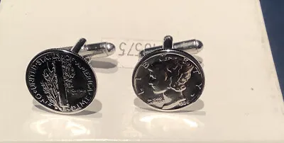 $25 • Buy New Cufflinks W/ Vintage 90% Silver Mercury Dime Coin Front And Back