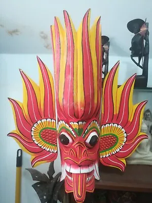 Srilankan Ceylon  Traditional Wooden Fire Devil Ravana Mask Handmade Wall DÉcor1 • $0.99