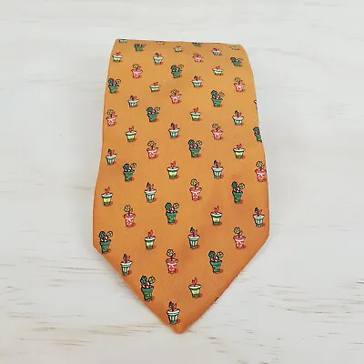 SALVATORE FERRAGAMO Mens Cactus Print Silk Luxury Tie Necktie Made In Italy  • $120