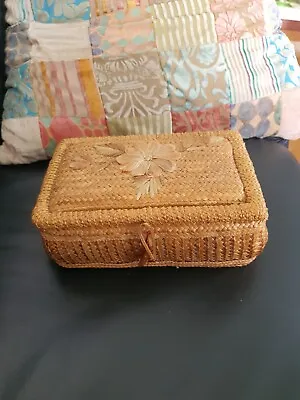 Vintage Sewing BOX Or BASKET Woven Straw C.50s • $39