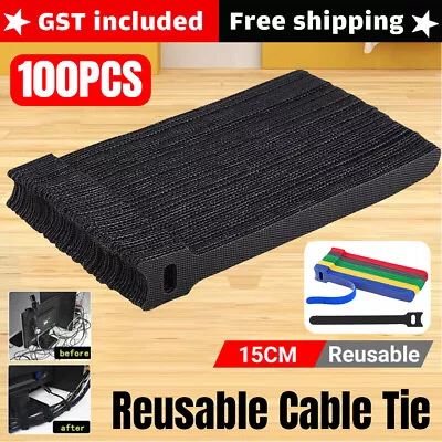 100PCS Reusable Cable Tie Nylon Hook Loop Strap Cord Ties PC TV Organiser 15cm • $12.39