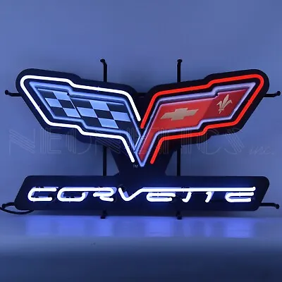 Corvette C6 Flags Car Dealer Auto Garage Art Neon Sign With Backing 30  By 17  • $442.99