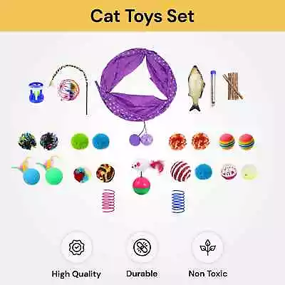 30pcs Set Lovely Pet Toy Cat Kitten Toys Feather Rod Fur Mice Bells Balls Catnip • $25.99