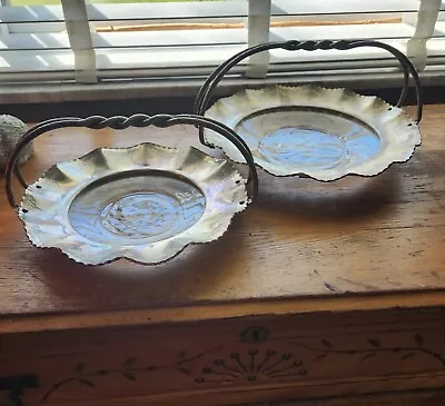 Pair Of Matching Vintage Farber And Shlevin Hand Wrought Aluminum/Glass  Trays • $35