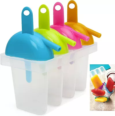 4 Freezer Ice Pop Maker Mold Popsicle Sip Straw Ice Cream Frozen Pops Cake Treat • £6.95