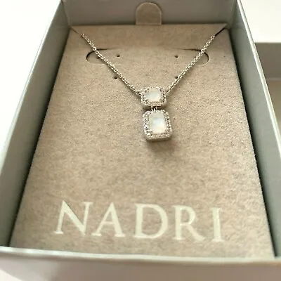 $26.96 • Buy NIB! Nadri Emerald Cut Genuine Stone Silver Drop Pendant Necklace