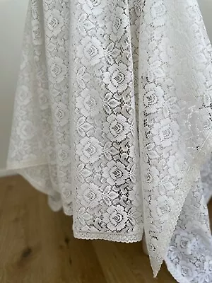 Vintage White Tablecloth In Floral Pattern W Lace Edging Regtangular 185x216cm • $27.95