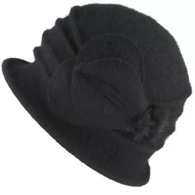 £14.95 • Buy Ladies Floral Trimmed Wool Blend Cloche Hat For Winter 1920s Style - UK
