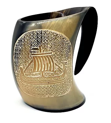 VIKING DRINKING HORN MUG Handcrafted Ox Cup Goblet - Drink Mead & Beer 20oz • $34.50