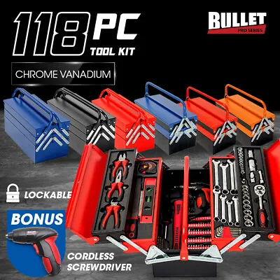 BULLET 118pc Tool Kit Box Set Metal Spanner Toolbox Organizer  Household Socket • $133