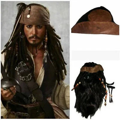Cosplay Pirates Of The Caribbean Captain Jack Sparrow Brown Wig Hat Beard Prop • $34.09