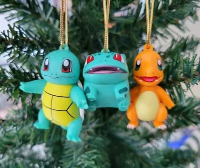 Pokemon Christmas Ornament Set Of 3 Video Game Holiday Decor W/ Gold String • $24.99