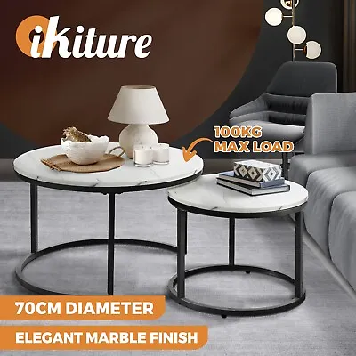 $115.90 • Buy Oikiture Set Of 2 Coffee Table Round Marble Nesting Side End Table Furniture