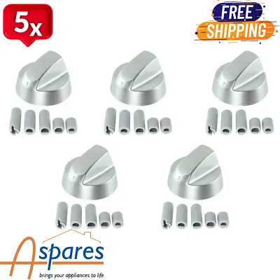 5 X CANDY Silver Grey Oven Cooker Hob Control Knob Switch + 5 Adaptor Kit • £9.45