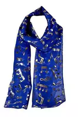 Royal Blue Scarf With Gold Notes - Music Gift - Music Themed Scarf • £8.20