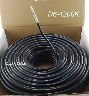 200ft RG6 Quad-Shield Flame Retardant PVC CM Rated Jacket Coax Cable Black • $33.95