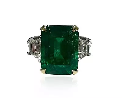 Sterling Silver 925 Emerald & Cubic Zirconia Lab Created Gemstone Ring For Gift • $95.99