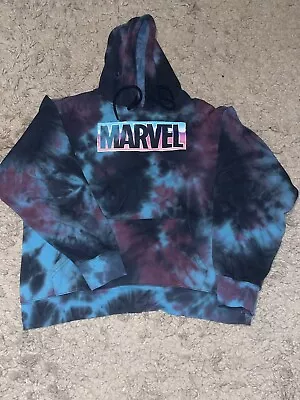 Marvel Tie Dye Hoodie Womens XL Pullover Logo Sweatshirt Purple Blue Black  • £14.24