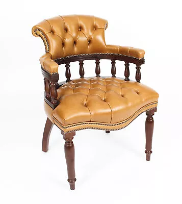 Bespoke English Hand Made Leather Captains Desk Chair Buckskin Colour • £1695