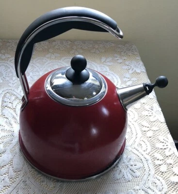 AGA Red Stove Top Stainless Steel Whistling Kettle 2.2l Retro Style • £44.99