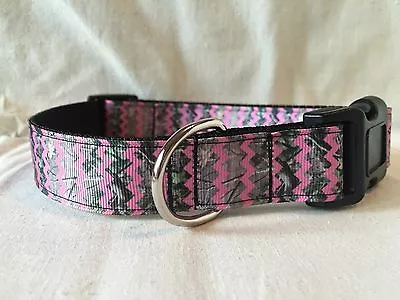 Camo Pink Zig Zag Ribbon Dog Collar 1 Adjustable Dog Collar Mossy Oak • $20