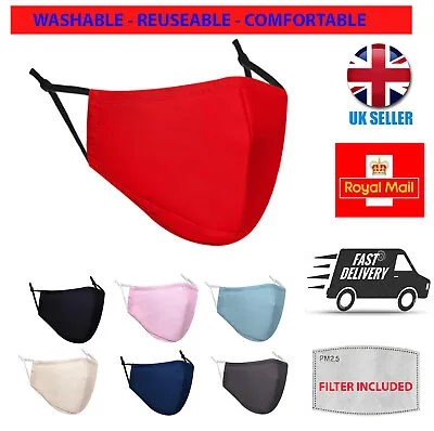 FACE MASK PREMIUM Cotton Reusable Washable Mouth Cover 3 Layers Virus Protection • £1.99