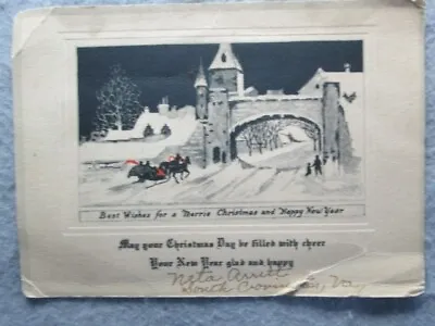 Antique May Your Christmas Day Be Filled Christmas Card Horse Drawn Sleigh • $1.25