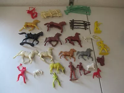 MARX? And Others Miniatures Farm Pieces Animals Fence Cowboys Indians • $18
