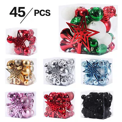 45Pcs Christmas Tree Balls Ornaments Colored Shatterproof Plastic Baubles Decor • $26.59