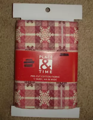 Vintage Snowflakes Plaid Red Pre-cut Cotton Fabric 1 Yd Place And Time • $7