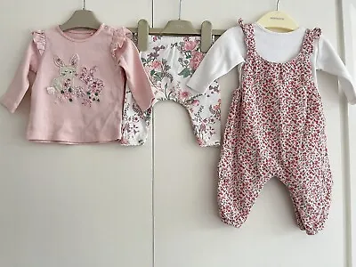 £11.99 • Buy Baby Girls NEXT 0-3 Months Outfit Bundle Floral Dungarees Pink Bunny Headband GC