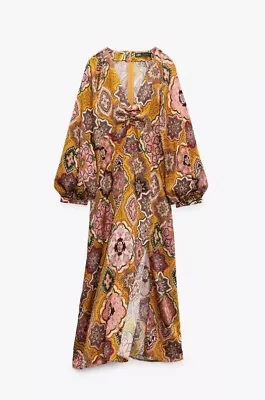 ZARA Multicoloured Printed Midi Dress XL Boho Ethnic Vintage • $49.72