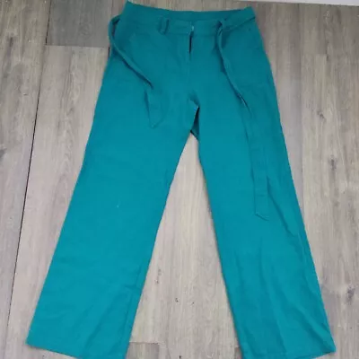 M&S  Per Una Women's Trousers 57% Linen Breathable Dark Turquoise Size 12 Pocket • £9.99