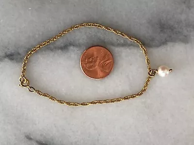 Vintage 12K Gold Filled Cultured Pearl Chain Bracelet June Birthstone 7.5 Inches • $19.99
