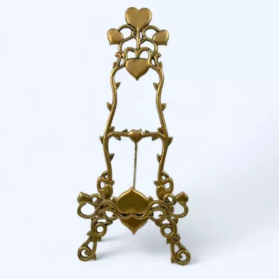 Ornate Brass 10.5  Easel Stand Table Top Picture Book Plate Holder Display Vtg • $24.99
