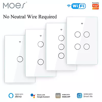 MOES 1/2/3Gang WiFi RF Smart Light Switch Wall Touch No Neutral Alexa Google APP • $36.99