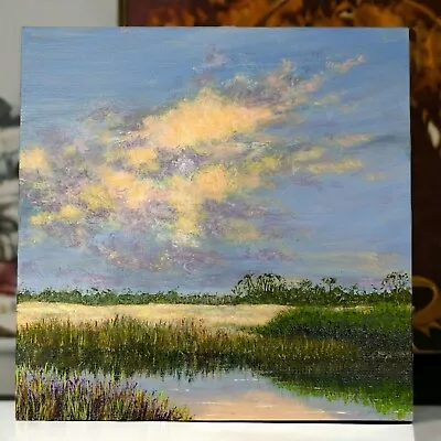 Marsh View Acrylic On Canvas Original Landscape Painting In Size 8  X 8  • $70