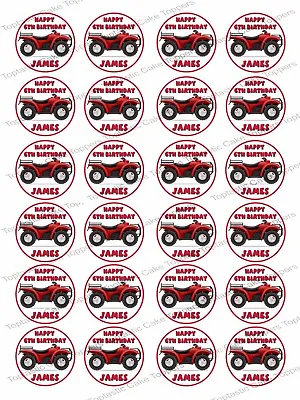 24 Personalised Red Quad Bike Edible Icing Cupcake Fairy Cake Party Bun Toppers • £6.15