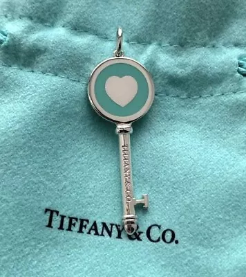 $81 • Buy RARE Tiffany & Co Blue Enamel Heart Key Charm Pendant 4 Necklace & Bracelet 925