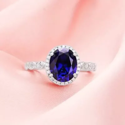 Sapphire Lab Created Oval Cut 2Ct Women Engagement Ring 14K White Gold Plated • $139.99