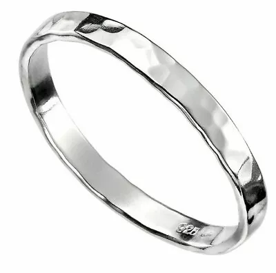 Sterling Silver Hammered Band Ring 925 Hallmarked Size K - S • £18.69